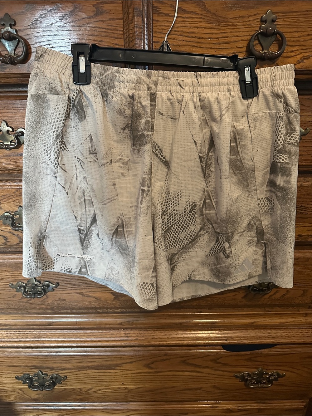 adidas Men's Beige Shorts with Gray Abstract Print